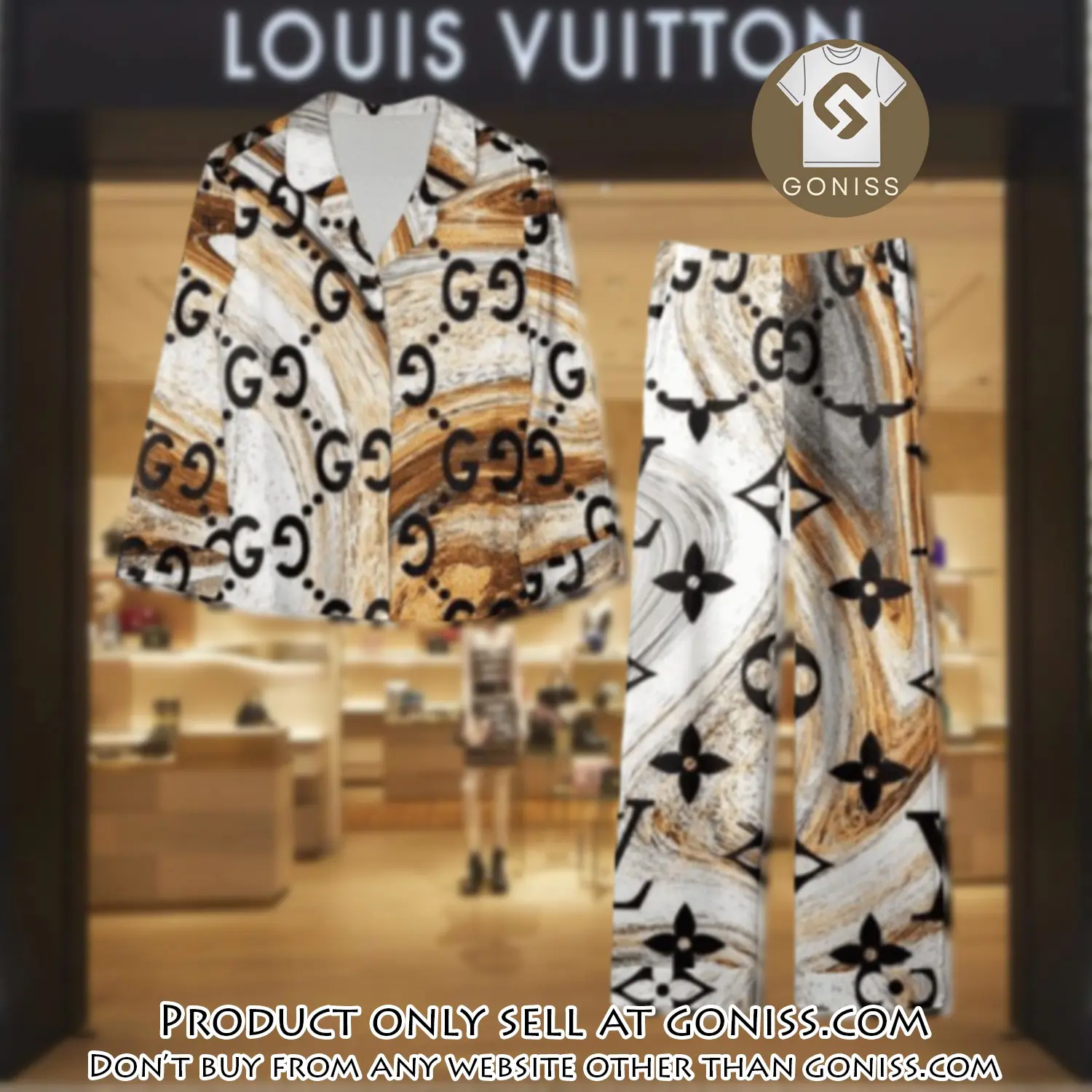 Trending luxury lv satin pajama set pjs1071 gn1205875